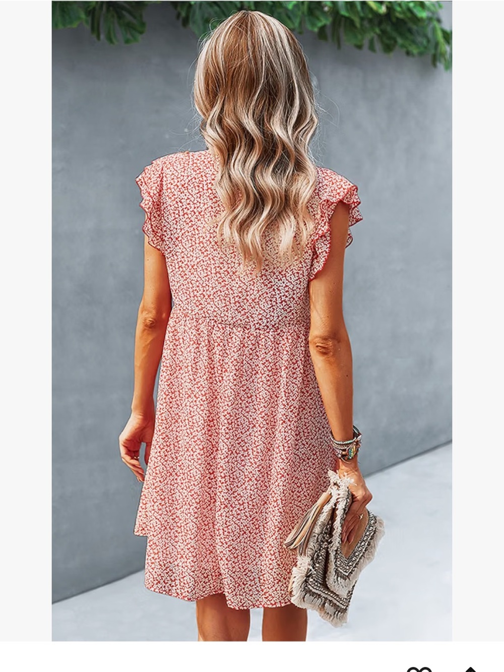 Red Floral Ruffle-Shoulder Dress - Picture 6 of 7